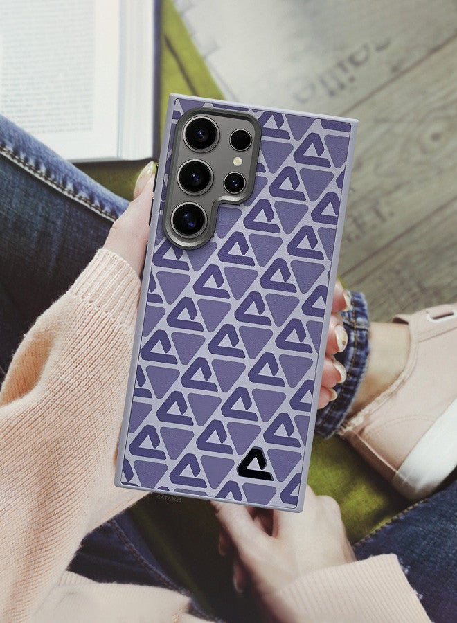 CATANES (for Samsung Galaxy S24 Ultra) Case Leather Back Cover Triangle Pattern Shockproof Protective Phone Case Purple - Image 5