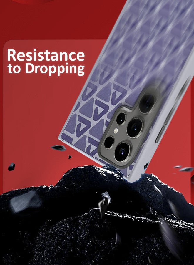 CATANES (for Samsung Galaxy S24 Ultra) Case Leather Back Cover Triangle Pattern Shockproof Protective Phone Case Purple - Image 3