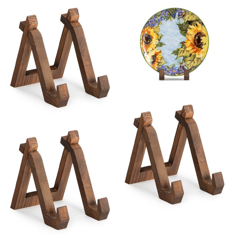 ANBOXIT Plate Display Stand, 3 Pack 6 Inch Plate Holder for Displaying, Decorative Picture Frame Dish Photo Plaque Platter Wood Stand - Image 1