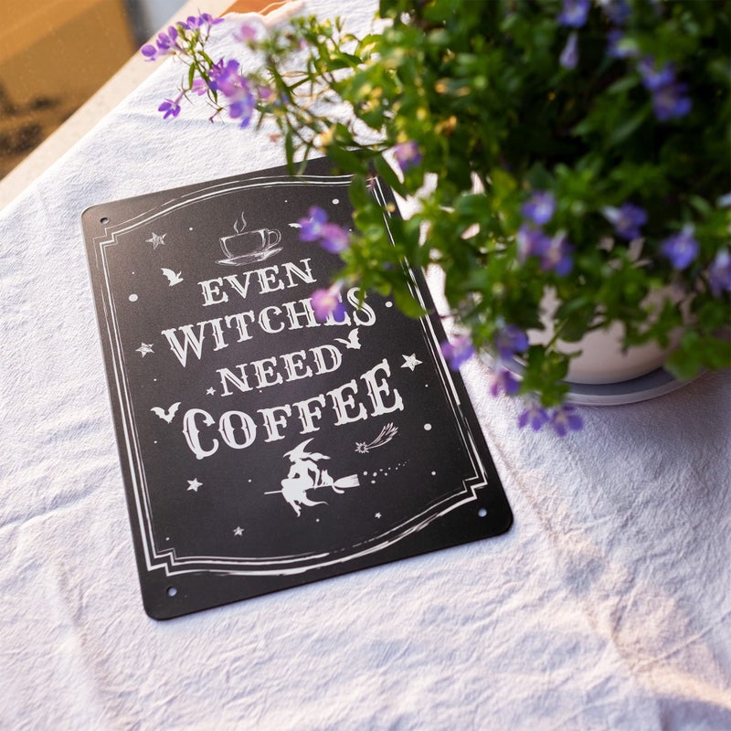 IRISVITA Black Witch Decor  Even Witches Need Coffee  Witch Kitchen Decor  Coffee Bar Decor  Kitchen Witch Coffee Sign  Vintage Halloween Decorations Indoor  Gothic Wall Decor  11.75 X 7.8 Inches - Image 5