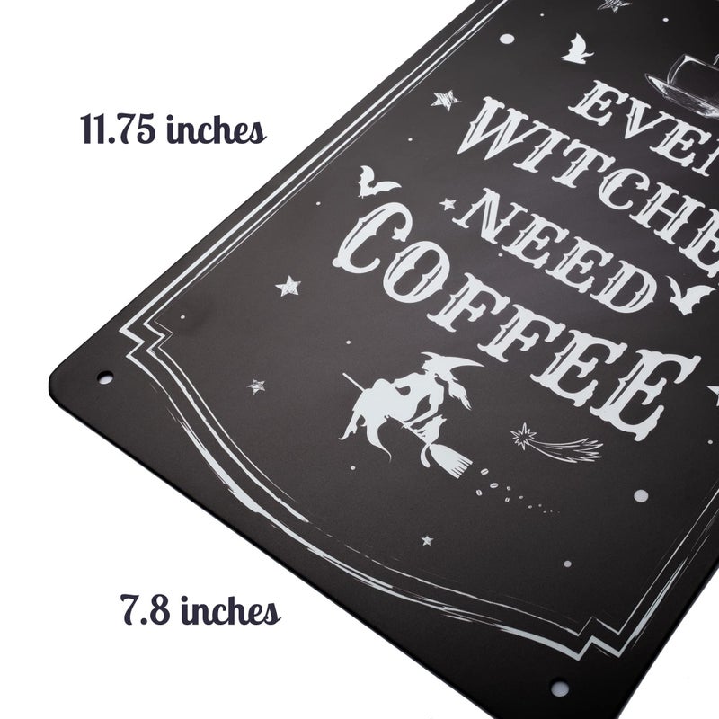 IRISVITA Black Witch Decor  Even Witches Need Coffee  Witch Kitchen Decor  Coffee Bar Decor  Kitchen Witch Coffee Sign  Vintage Halloween Decorations Indoor  Gothic Wall Decor  11.75 X 7.8 Inches - Image 3