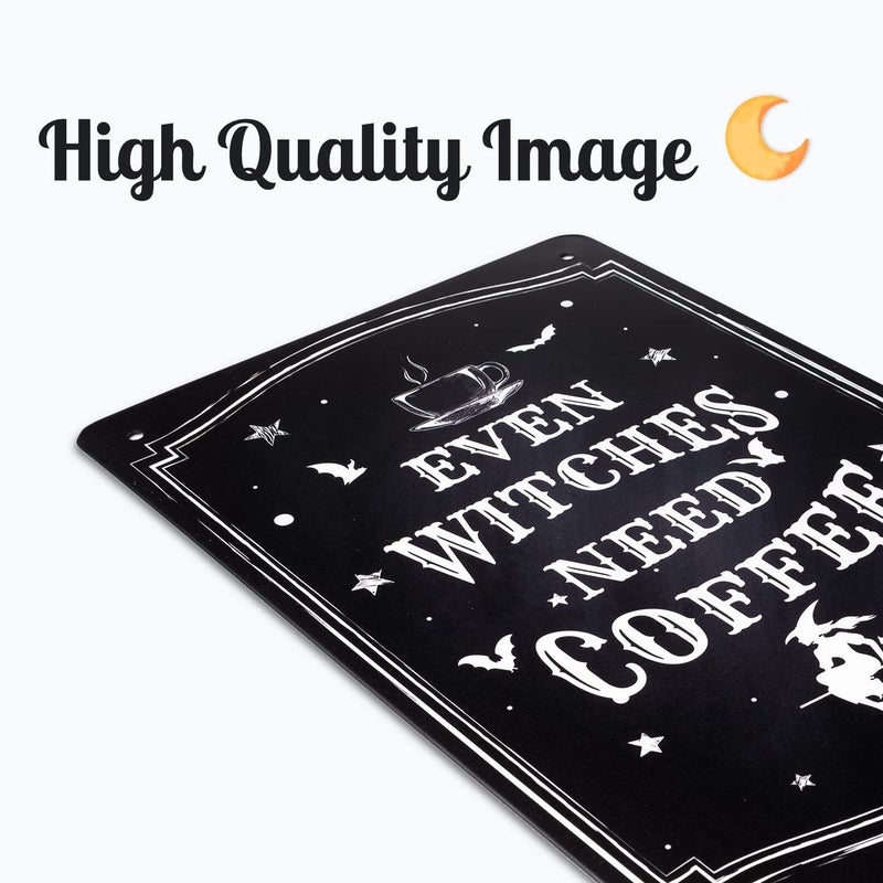 IRISVITA Black Witch Decor  Even Witches Need Coffee  Witch Kitchen Decor  Coffee Bar Decor  Kitchen Witch Coffee Sign  Vintage Halloween Decorations Indoor  Gothic Wall Decor  11.75 X 7.8 Inches - Image 2