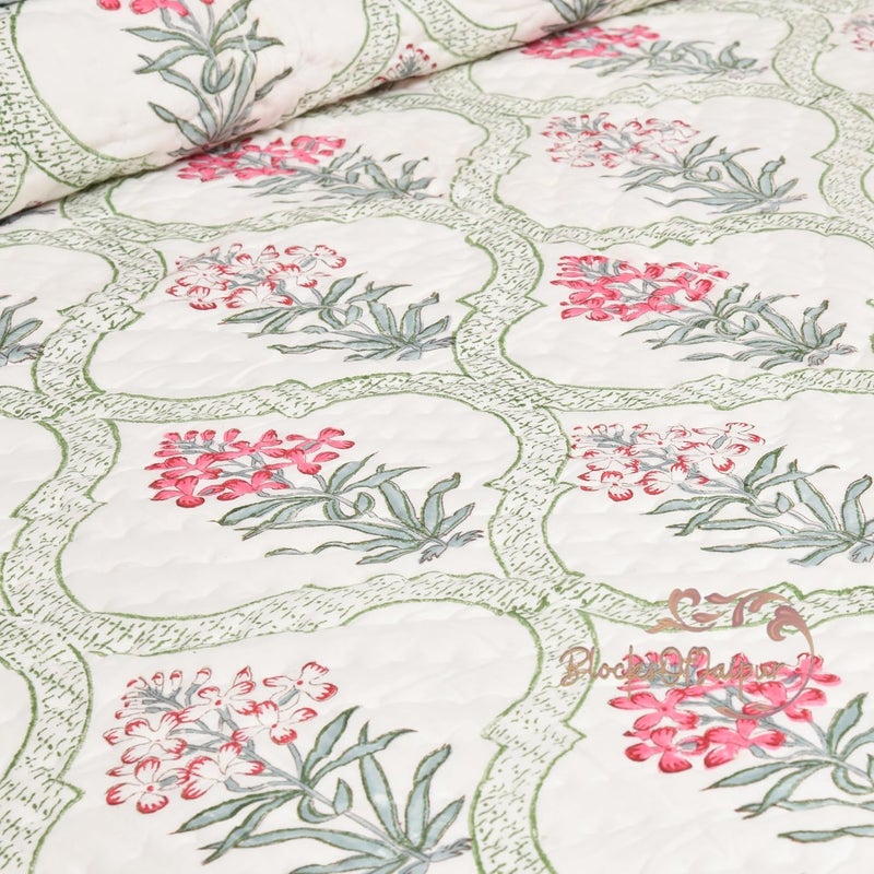 FEELRAX FEELRAX Organic Pure Cotton 350 TC Reversible Hand Block Quilt Jaipuri Razai Multi Flower King Size 108X108 Inches  - Image 5