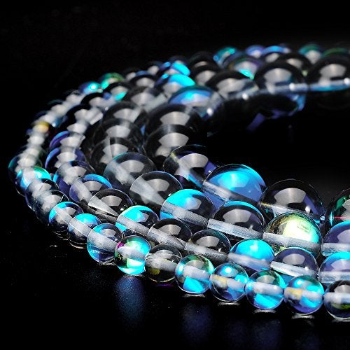RUBYCA Round Moonstone Crystal Glass Beads Aura Iridescent for Jewelry Making (1 Strand, 6mm, Grey) - Image 3