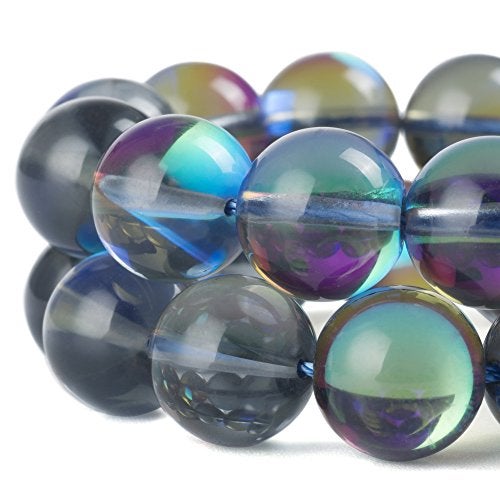 RUBYCA Round Moonstone Crystal Glass Beads Aura Iridescent for Jewelry Making (1 Strand, 6mm, Grey) - Image 1