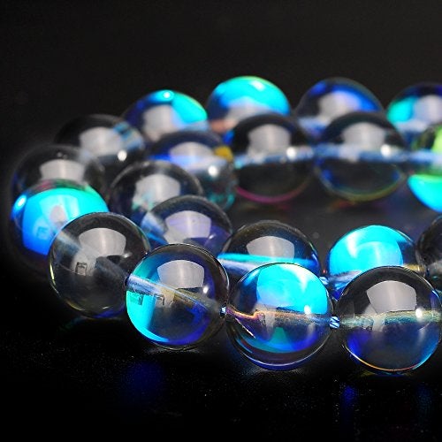 RUBYCA Round Moonstone Crystal Glass Beads Aura Iridescent for Jewelry Making (1 Strand, 6mm, Grey) - Image 2