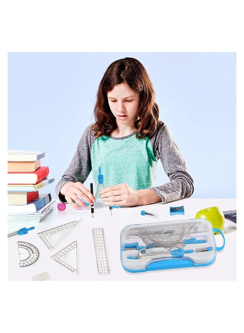 Excefore Geometry Kit 10 Piece Math Tool Kit Compass Protractor Pencil Eraser Sharpener Square Triangle Ruler Lead - Image 2
