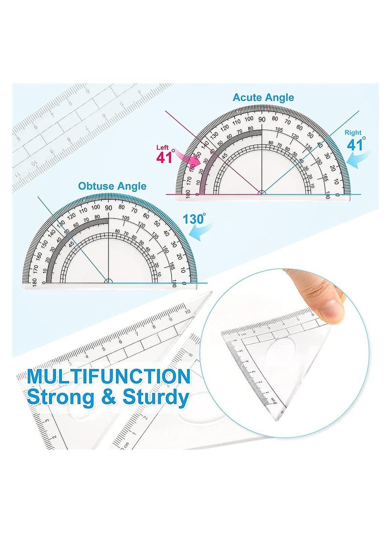 Excefore Geometry Kit 10 Piece Math Tool Kit Compass Protractor Pencil Eraser Sharpener Square Triangle Ruler Lead - Image 4