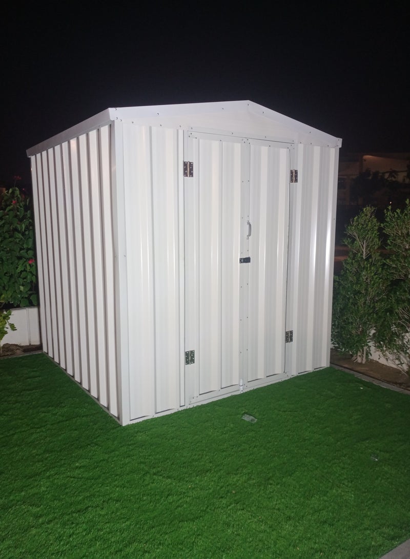 Generic QuadBliss GARDEN STORAGE SHED with Hut and Base | Galvanized Metal 205cm L x 205cm W x 225cm H | Secure and Durable | Lockable Design | Rust and Water-Resistant/Hinge Doors  - Image 1