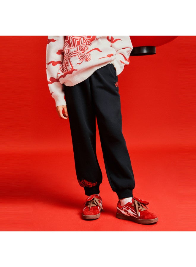 Annil Boys & Girls Thick Knit Pants 2025 Spring New Black Trousers Printed Breathable Joggers - Image 3