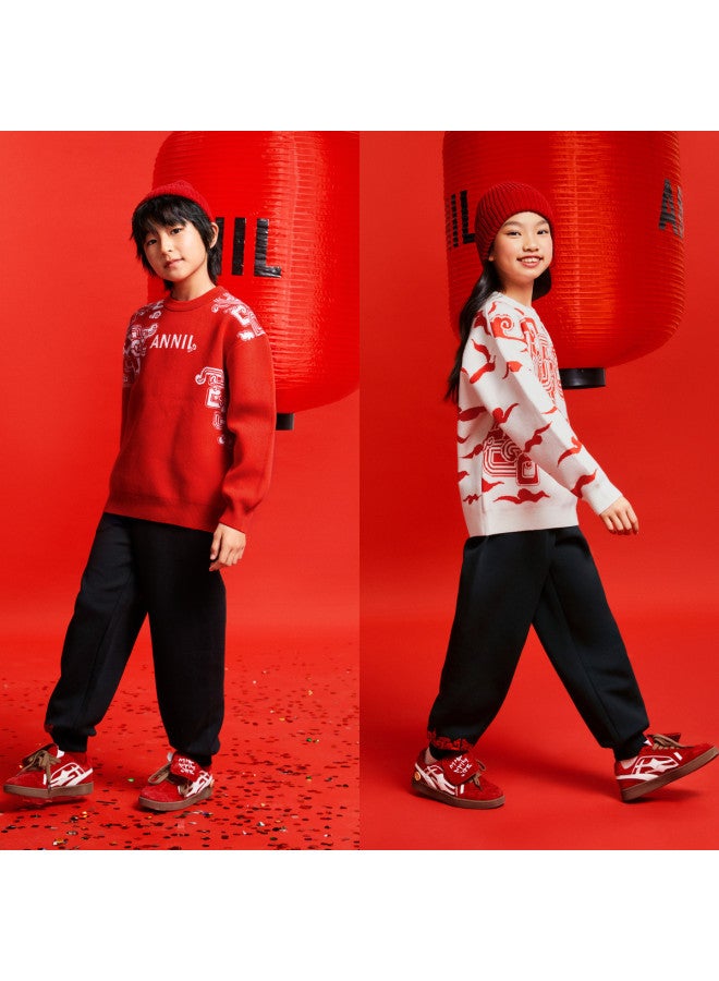 Annil Boys & Girls Thick Knit Pants 2025 Spring New Black Trousers Printed Breathable Joggers - Image 5