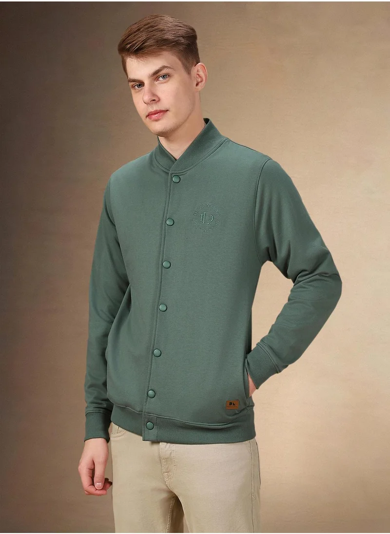 دينيس لينغو Men's Olive Polyester Blend Solid Regular Fit Sweatshirt