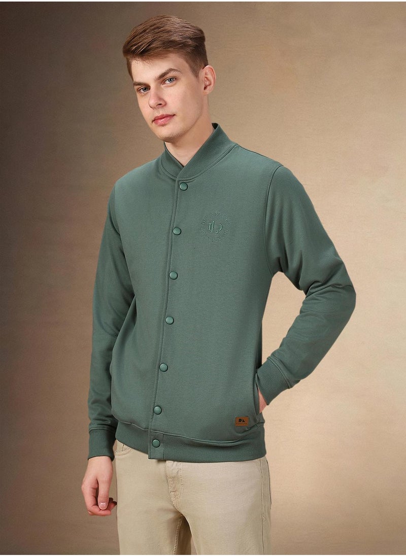 Dennis Lingo Men's Olive Polyester Blend Solid Regular Fit Sweatshirt  - Image 2