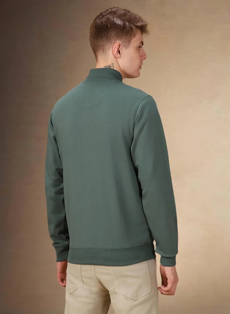 Dennis Lingo Men's Olive Polyester Blend Solid Regular Fit Sweatshirt