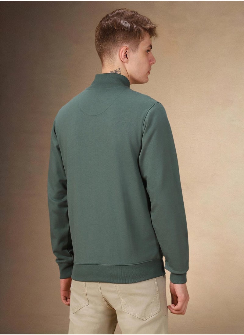 Dennis Lingo Men's Olive Polyester Blend Solid Regular Fit Sweatshirt  - Image 3