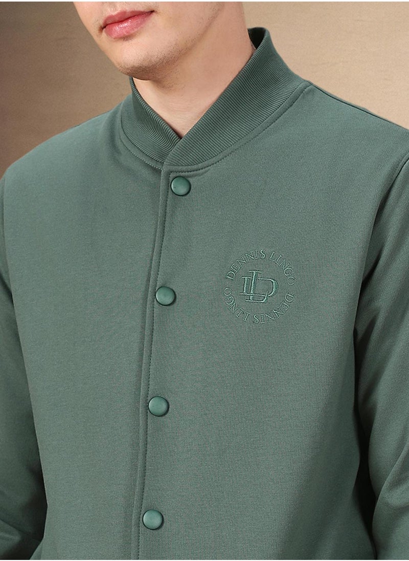 Dennis Lingo Men's Olive Polyester Blend Solid Regular Fit Sweatshirt  - Image 4