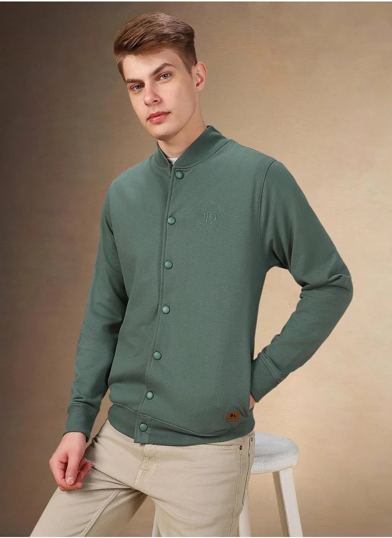 دينيس لينغو Men's Olive Polyester Blend Solid Regular Fit Sweatshirt