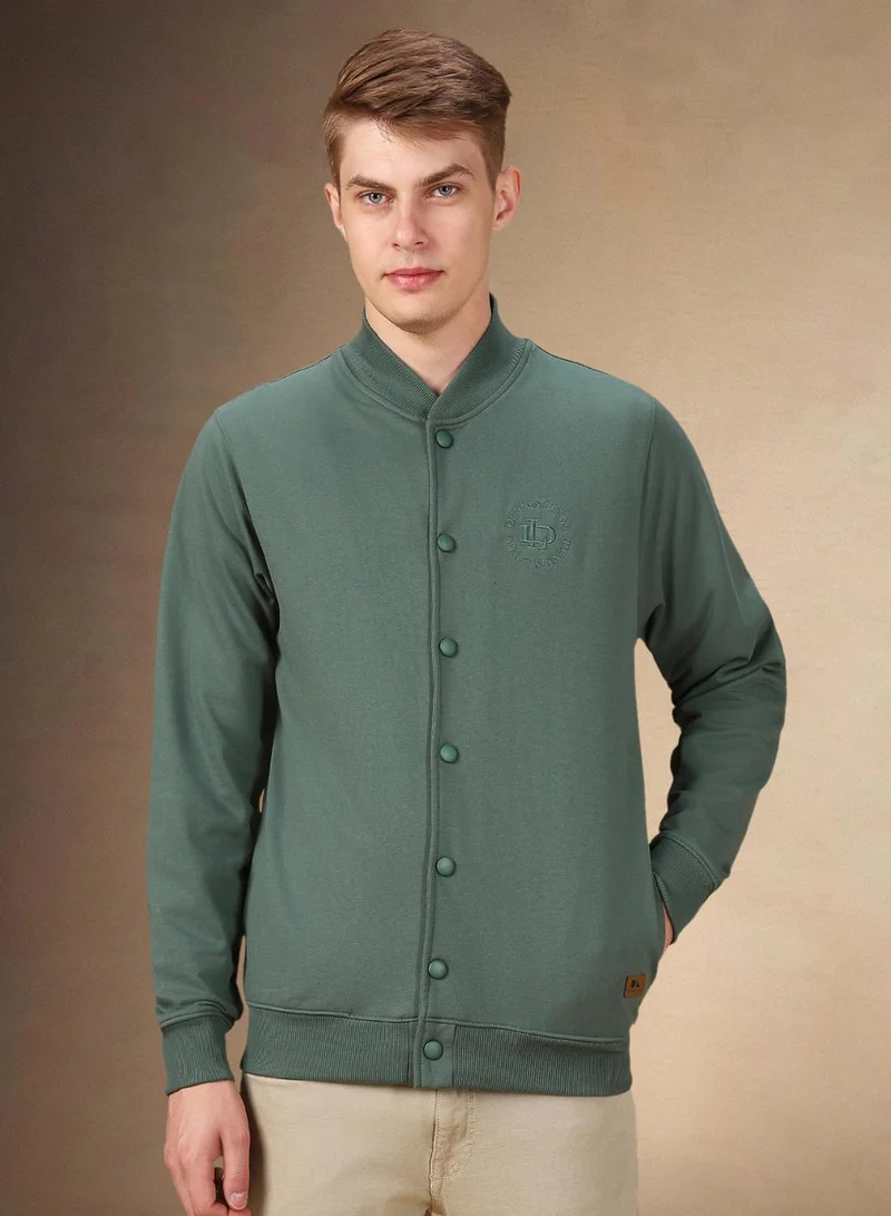 Dennis Lingo Men's Olive Polyester Blend Solid Regular Fit Sweatshirt