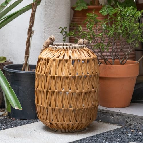 Bdor Candle Lantern - 22.4in IP65 Waterproof Natural Rattan Outdoor Lantern with Removable LED Candle and Burlap Jute Rope Handle,Decorative Lanterns for Home, Porches, Weddings - Image 3