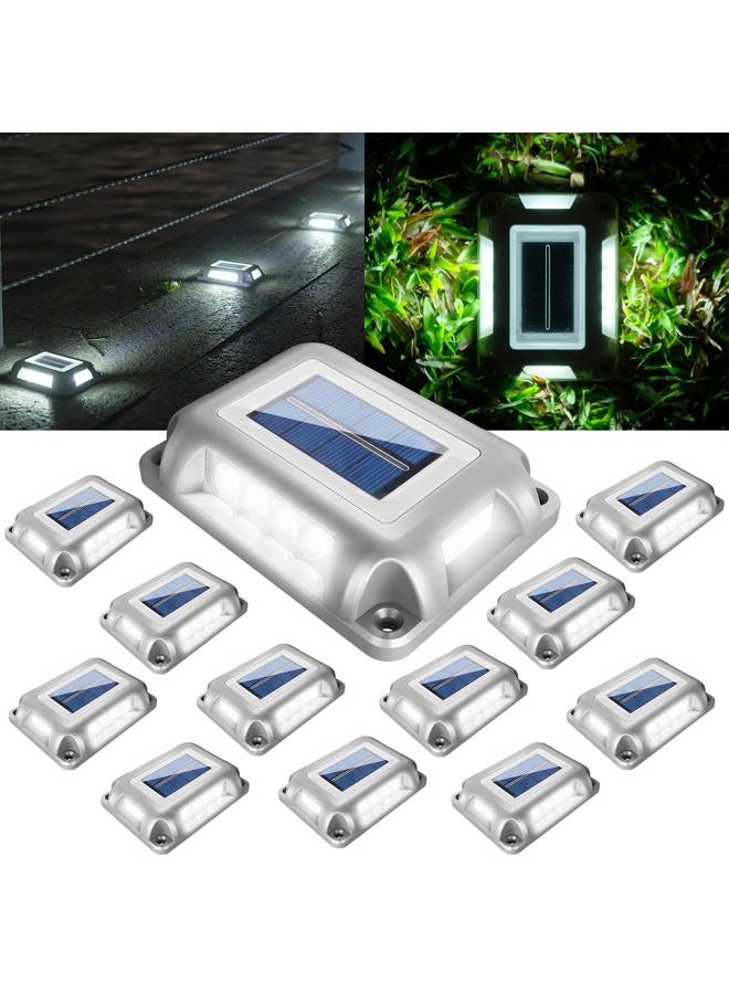 T-SUN Solar Dock Lights Driveway Deck Lights, 12 Pack LED Driveway Dock Light Waterproof RED Driveway Marker Aluminum Warning Step Lights for Garden Step Sidewalk Ground Pathway - Image 1