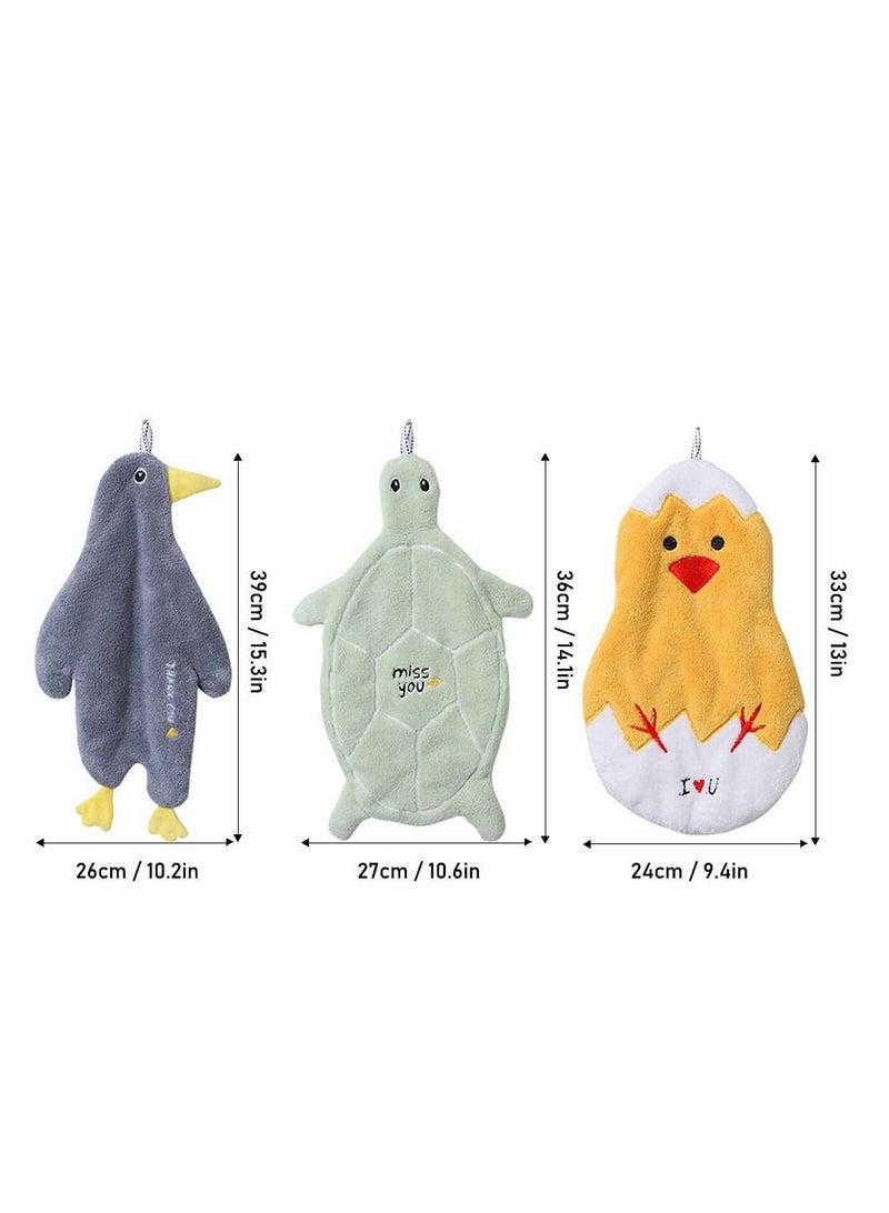 Hanging Hand Towel Children Cartoon Towels Soft Coral Velvet Absorbent Dishcloth Ultra Fast Drying Hang for Kitchen Bathroom, 3 Pack - Image 2