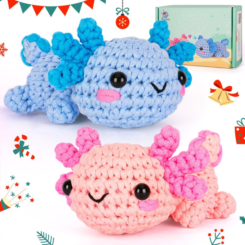 Crochet Kit for Beginner Crochet Starter Kit w StepbyStep Video Tutorials Crochet Kit for Beginners Beginner Crochet Kit for Adults Kids Women Men Complete Kit Included Axolotl 2Pack