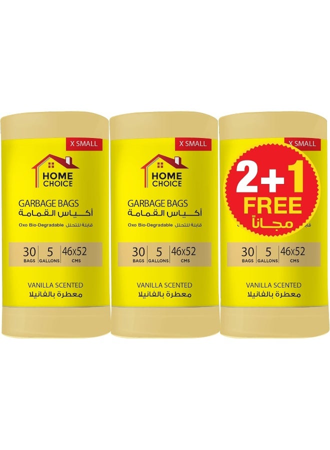 HOME CHOICE 5 جالونات من أكياس القمامة المعطرة بالفانيليا، عبوة من 90 قطعة، حجم 46*52 سم (30 كيس قمامة × 3 لفات معطرة) - Image 1