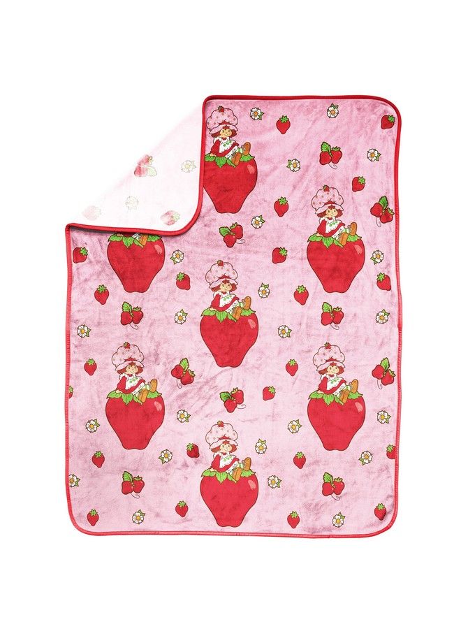 Strawberry Shortcake Pink Strawberries Galore Nogginz Set 40 X 50 Inch Blanket & Pillow Kids Super Soft 2 Piece Set  - Image 4