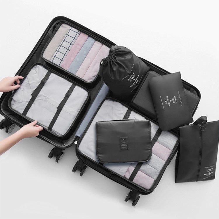 Travel storage bag suit luggage packing bag 8 pieces suit travel clothing packing storage bag 8 pieces setNew eight-piece black New eight-piece black