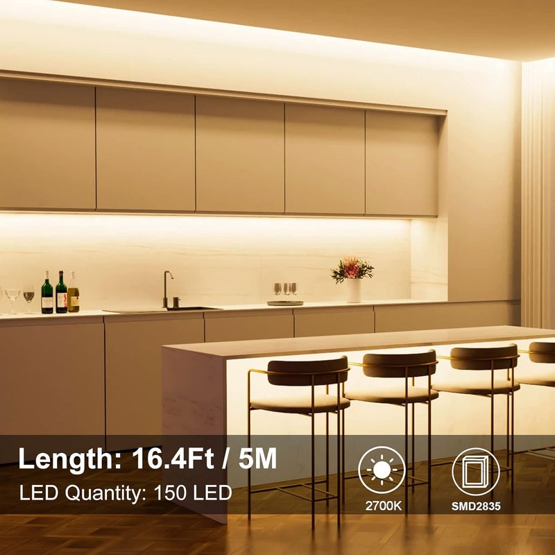 echosari Strip Lights Battery Operated, 16.5Ft 150 LED 2835 SMD Closet Strip Lights with Remote for Bedroom, Kitchen, Cabinet Décor (Warm White) - Image 2