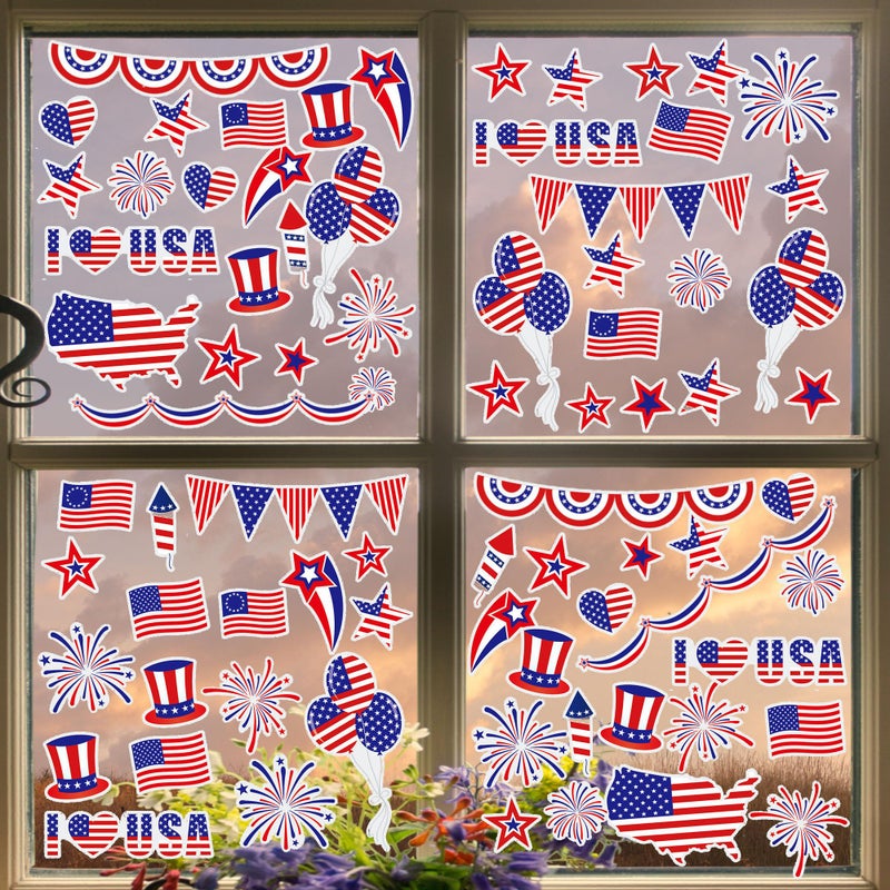 Iconikal July 4th Static Cling Window Decorations Patriotic American Flag 200Count