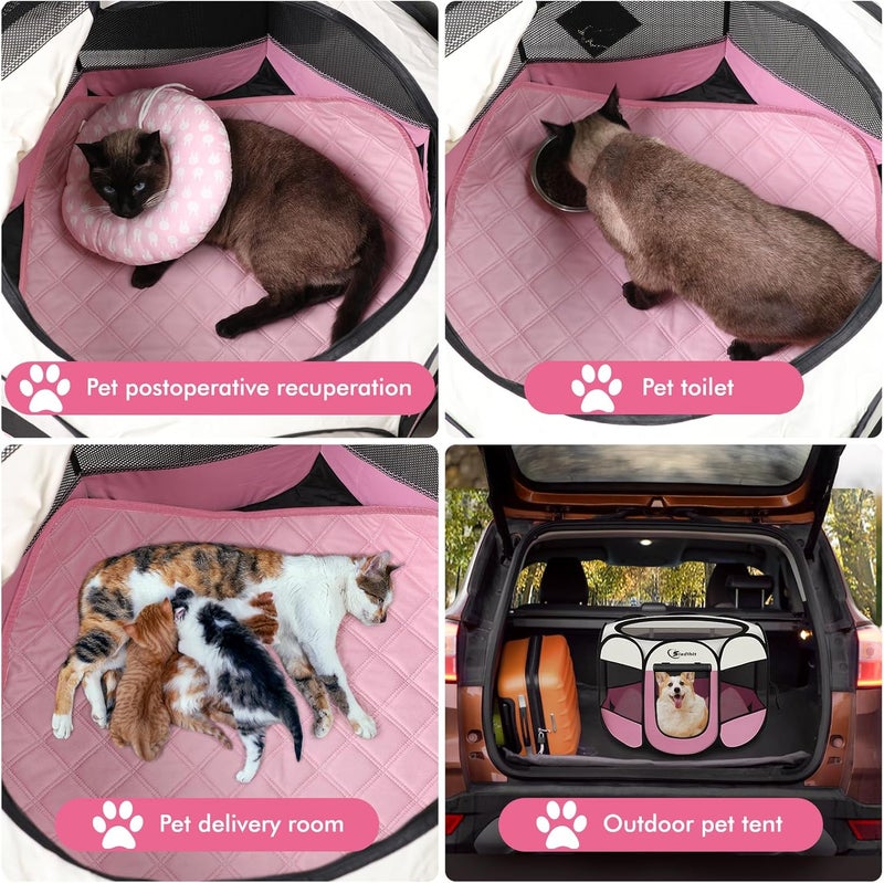 Siedihit Pink Puppy Playpen for Middle Dog Cat, Dogs Tent Crate Cage Indoor/Outdoor, Portable Pop Up Dog Kennel with Carrying Bag for Rabbits, Removable Top (Pink with Pad, Medium (36" x 36" x 23")) - Image 3