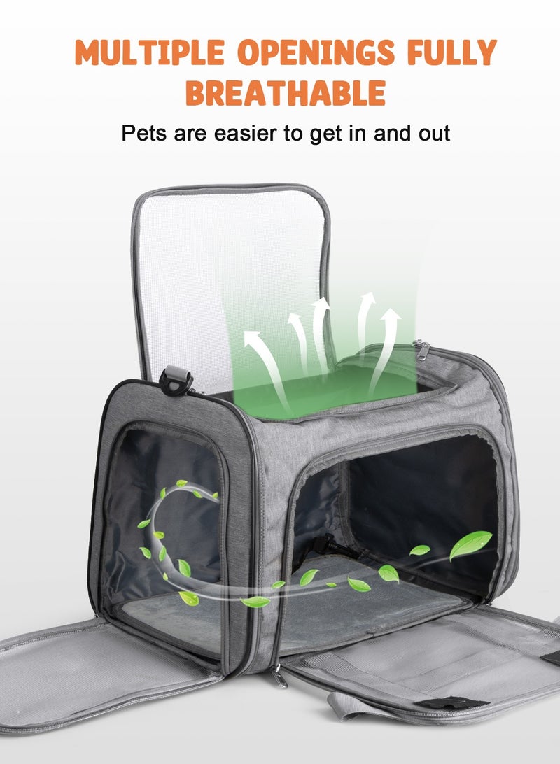 أوربازار حامل قطط كبير، حامل كلاب، حامل حيوانات أليفة للقطط الكبيرة والجراء حتى وزن 25 رطلاً، حامل كلاب كبير ذو جوانب ناعمة، قابل للطي ومقاوم للماء للسفر - كبير - رمادي - Image 3