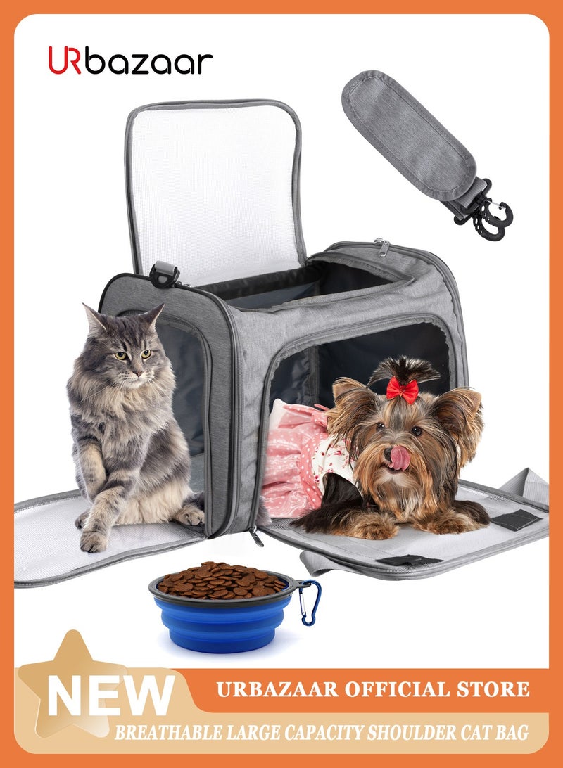 أوربازار حامل قطط كبير، حامل كلاب، حامل حيوانات أليفة للقطط الكبيرة والجراء حتى وزن 25 رطلاً، حامل كلاب كبير ذو جوانب ناعمة، قابل للطي ومقاوم للماء للسفر - كبير - رمادي - Image 1
