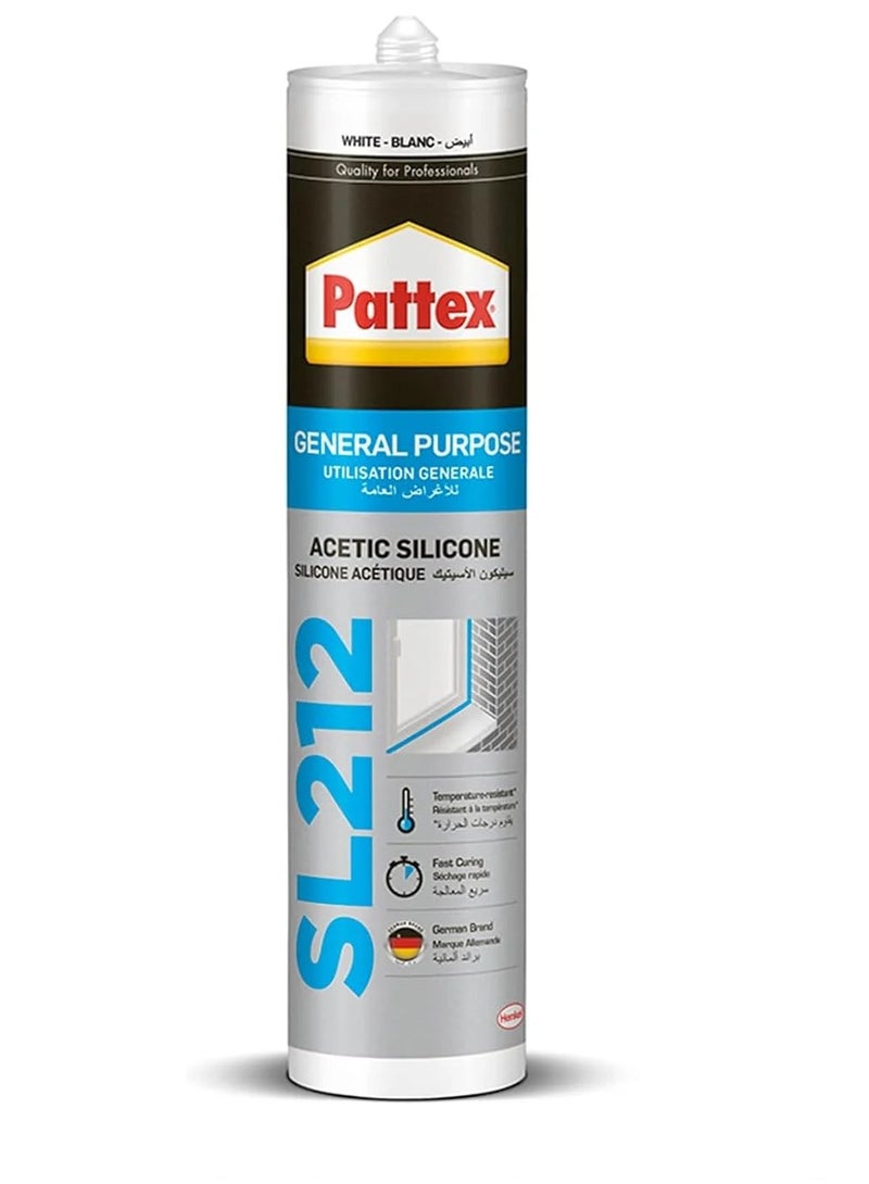 Pattex Silescon Acetic General Purpose Sealant Pattex SL212 Clear Silicone, 280ml - Image 1