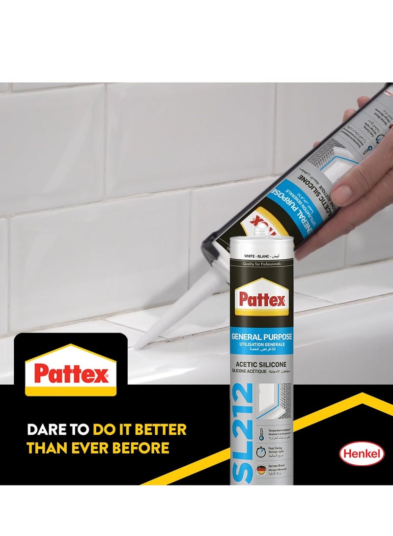 Pattex Silescon Acetic General Purpose Sealant Pattex SL212 Clear Silicone, 280ml - Image 2