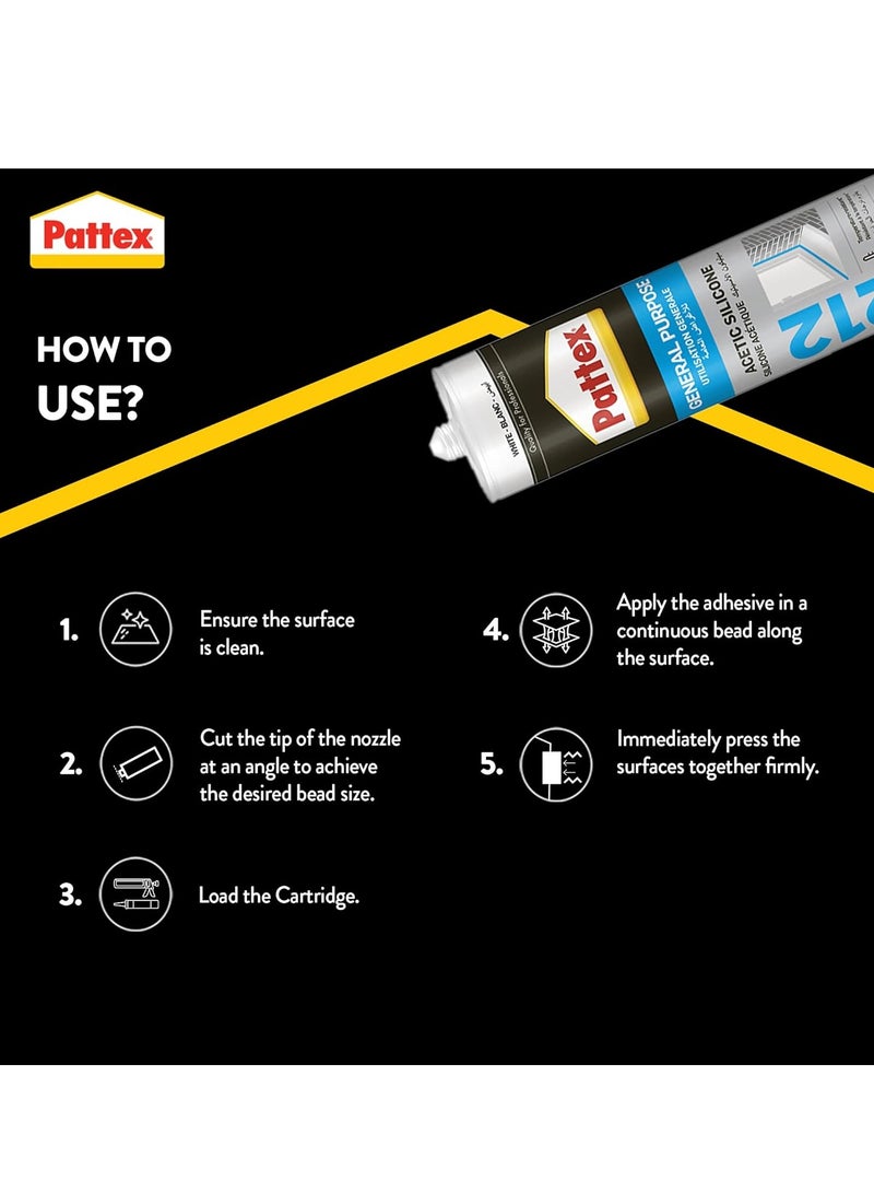 Pattex Silescon Acetic General Purpose Sealant Pattex SL212 Clear Silicone, 280ml - Image 3