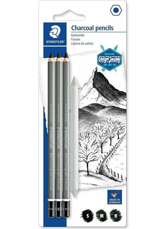 STAEDTLER - Mars Lumograph Charcoal Pen Set S-M-H + Paper Stump - Image 1