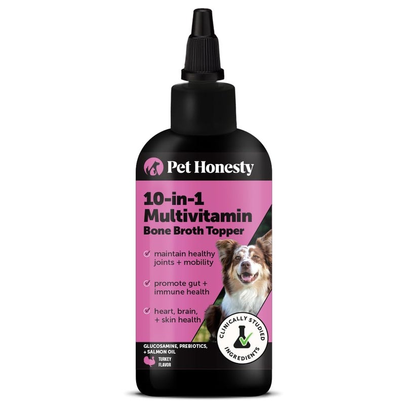 Pet Honesty Dog Multivitamin Supplement with Salmon Oil for Dogs - Allergy Itch Relief, Digestion, Skin & Coat Health, Liquid Supplement - Dog Food Topper Bone Broth with Prebiotics (12 oz) - Image 1