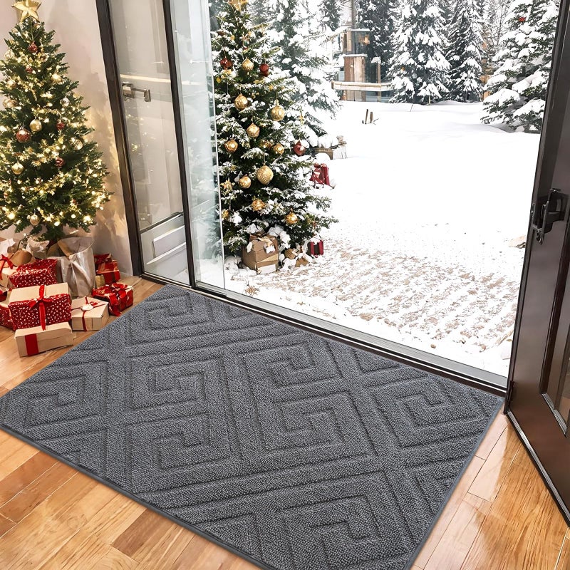 AROGAN Washable Indoor Door Mat Entrance  Low Profile Entry Rugs for Inside House Rubber Backing  Absorbent Muddy Shoe Dirt Doormat for Enterway  Floor Front Back Door(32x20 inches  Grey) - Image 2
