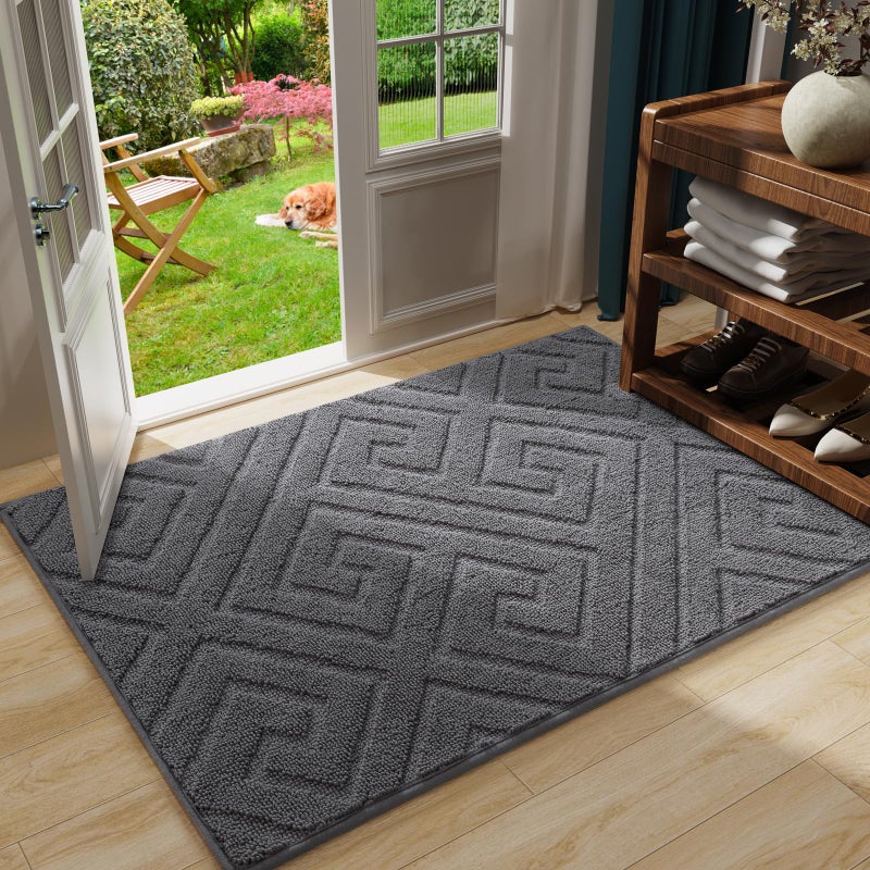 AROGAN Washable Indoor Door Mat Entrance  Low Profile Entry Rugs for Inside House Rubber Backing  Absorbent Muddy Shoe Dirt Doormat for Enterway  Floor Front Back Door(32x20 inches  Grey) - Image 1