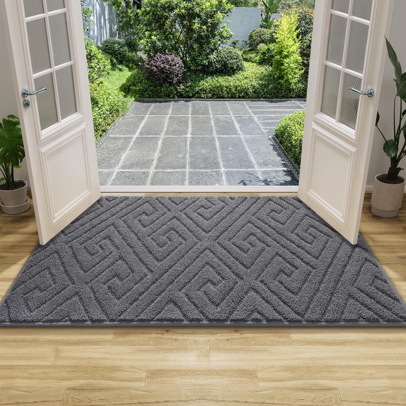 AROGAN Washable Indoor Door Mat Entrance  Low Profile Entry Rugs for Inside House Rubber Backing  Absorbent Muddy Shoe Dirt Doormat for Enterway  Floor Front Back Door(32x20 inches  Grey) - Image 3