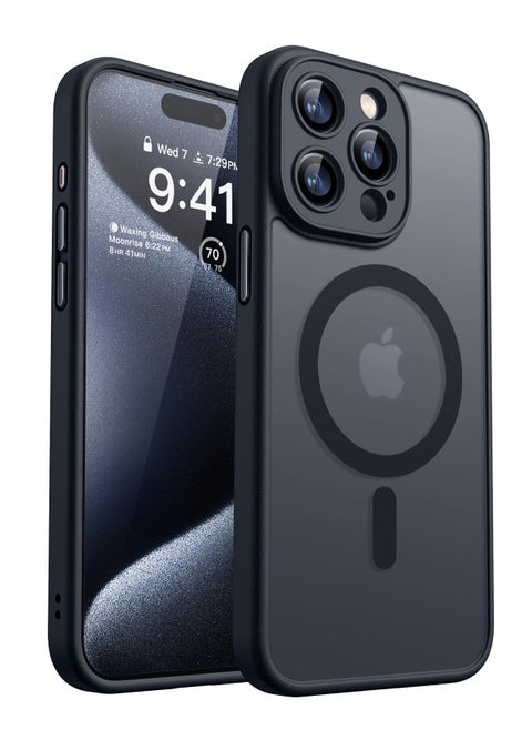 Magnetic Compatible with iPhone 15 Pro Case, Upgraded [Full Camera Protection] [Compatible with Magsafe] [Translucent Matte] Shockproof Protective Phone Case Cvoer 6.1 inch - Black