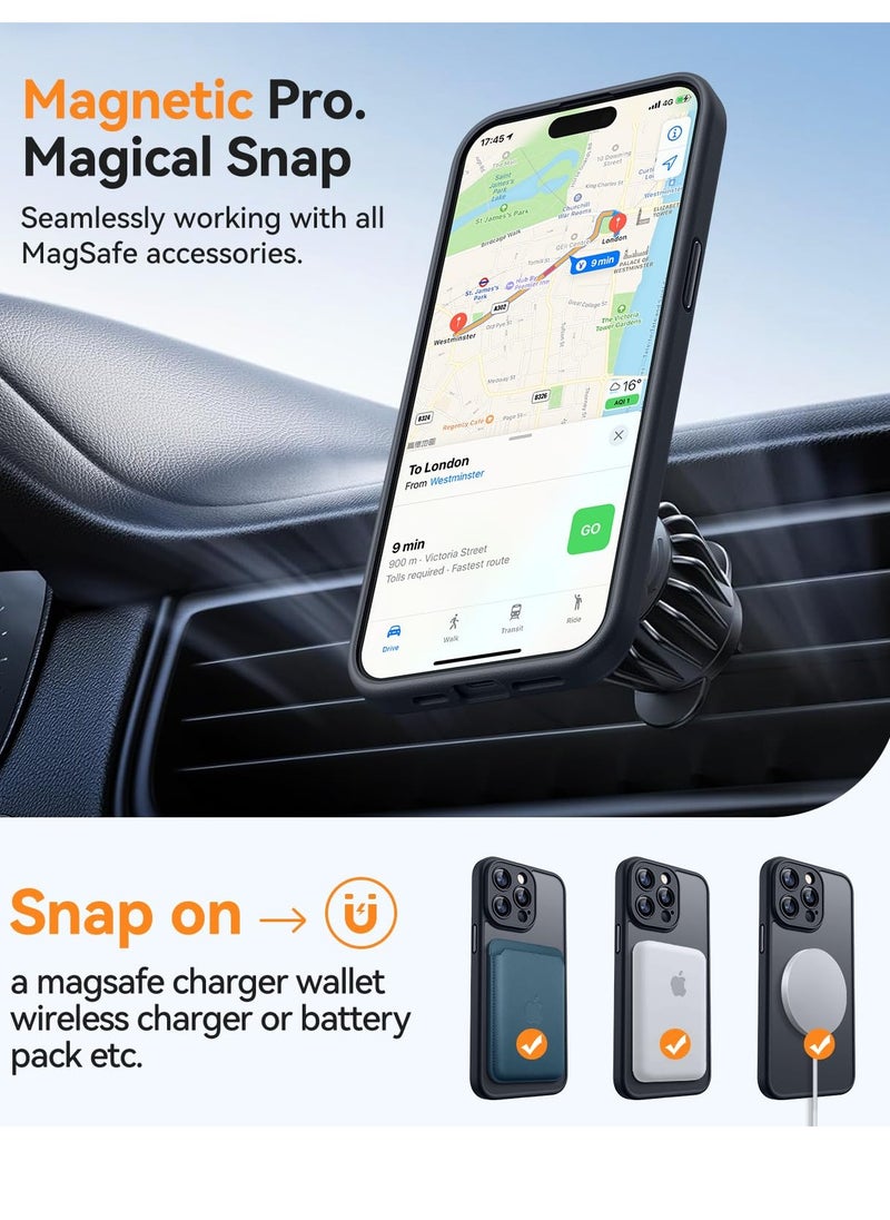 SOKAD - Magnetic Compatible with iPhone 15 Pro Case, Upgraded [Full Camera Protection] [Compatible with Magsafe] [Translucent Matte] Shockproof Protective Phone Case Cvoer 6.1 inch - Black - Image 1