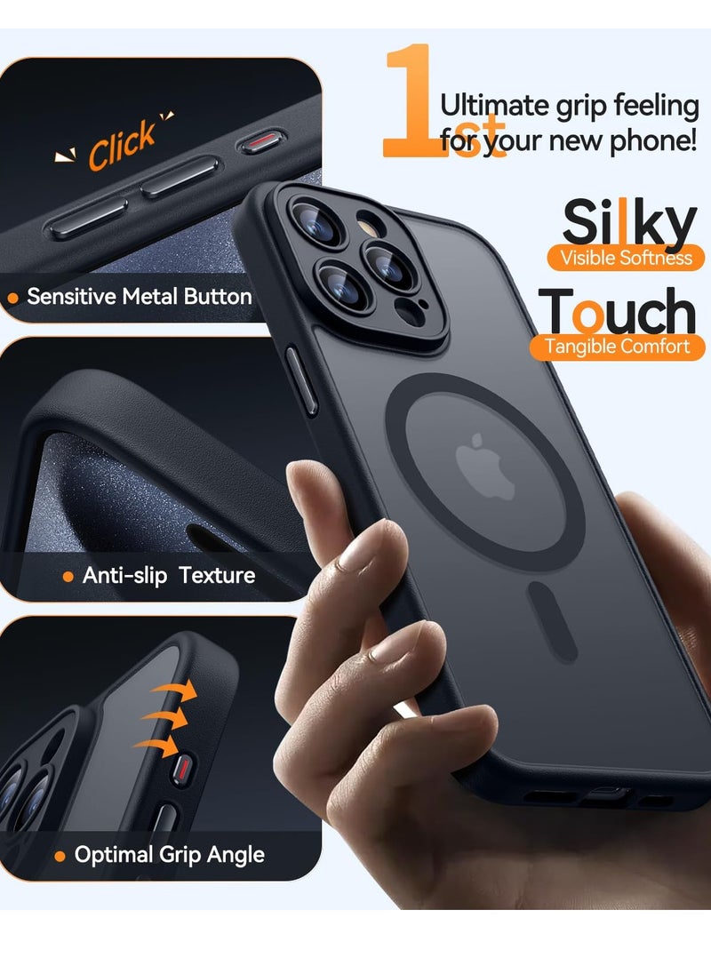 SOKAD - Magnetic Compatible with iPhone 15 Pro Case, Upgraded [Full Camera Protection] [Compatible with Magsafe] [Translucent Matte] Shockproof Protective Phone Case Cvoer 6.1 inch - Black - Image 1