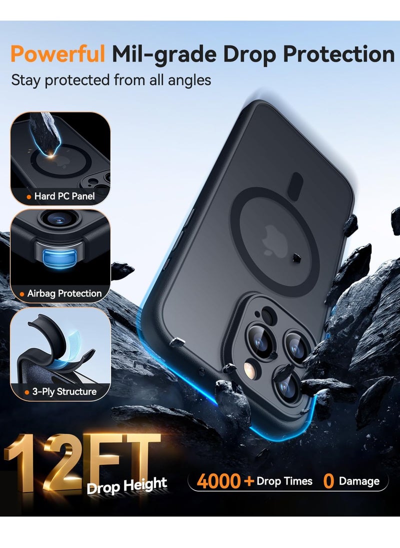 SOKAD - Magnetic Compatible with iPhone 15 Pro Case, Upgraded [Full Camera Protection] [Compatible with Magsafe] [Translucent Matte] Shockproof Protective Phone Case Cvoer 6.1 inch - Black - Image 1