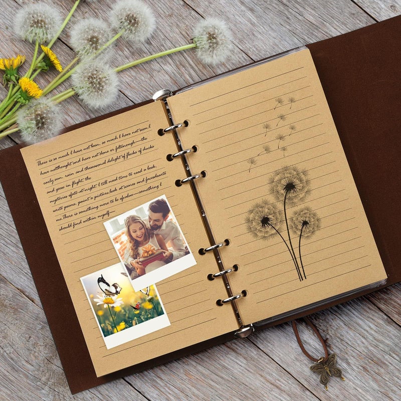 OMEYA Leather Journal Notebook, Vintage Refillable Journal with 2 PVC Pockets, Travel Journal for Writing, Diary Journal for Women, Men, Girls and Boys, 100GSM Lined Paper, 160 Pages (Pink, A6 7.3"x 5.1") - Image 3
