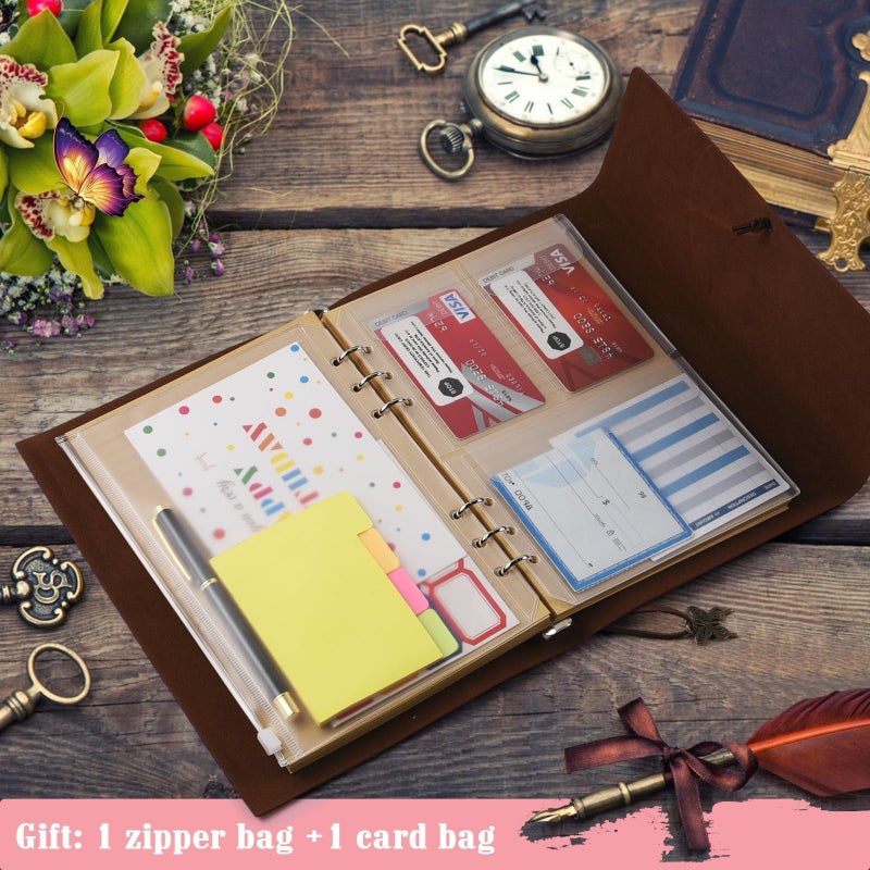 OMEYA Leather Journal Notebook, Vintage Refillable Journal with 2 PVC Pockets, Travel Journal for Writing, Diary Journal for Women, Men, Girls and Boys, 100GSM Lined Paper, 160 Pages (Pink, A6 7.3"x 5.1") - Image 5
