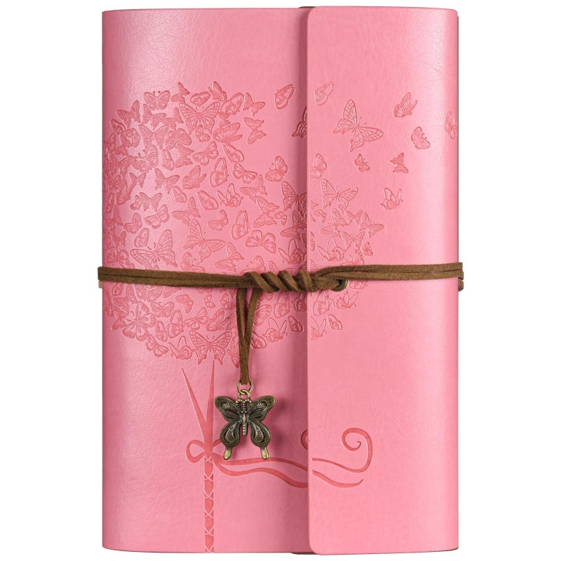 OMEYA Leather Journal Notebook, Vintage Refillable Journal with 2 PVC Pockets, Travel Journal for Writing, Diary Journal for Women, Men, Girls and Boys, 100GSM Lined Paper, 160 Pages (Pink, A6 7.3"x 5.1") - Image 1