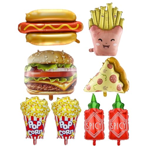 YiYou 8 Pcs Food Themed Balloons Hot Dog Hamburger French Fries Popcorn Picnic Foil Balloons for BBQ Party Decorations Picnic Cookout Snacks Birthday Party Decorations Supplies - Image 1